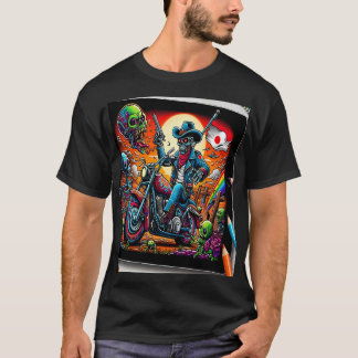 Skeletal Knight on Bike in Zombie Apocalypse Tシャツ