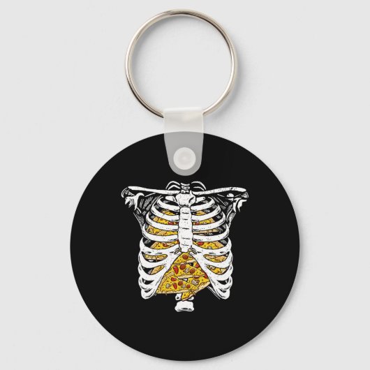  skeletonの肋骨とピザでハッピーハロウィン  キーホルダー (正面)