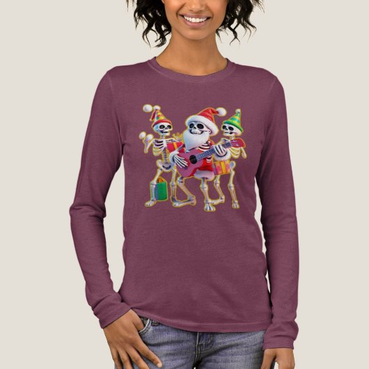 **Skeleton 3D Christm Santa Party – Funnyas Skelet トライブレンドＴシャツ (正面)