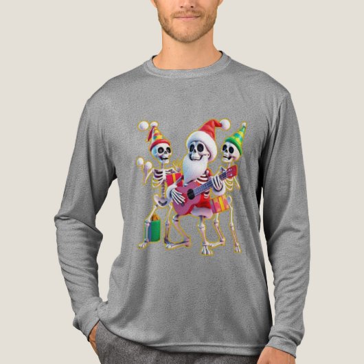 **Skeleton 3D Christm Santa Party – Funnyas Skelet トライブレンドＴシャツ (正面)