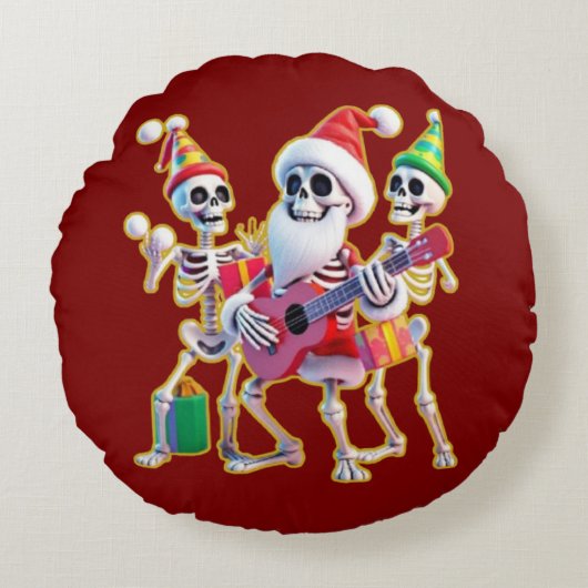 **Skeleton 3D Christm Santa Party – Funnyas Skelet ラウンドクッション (正面)