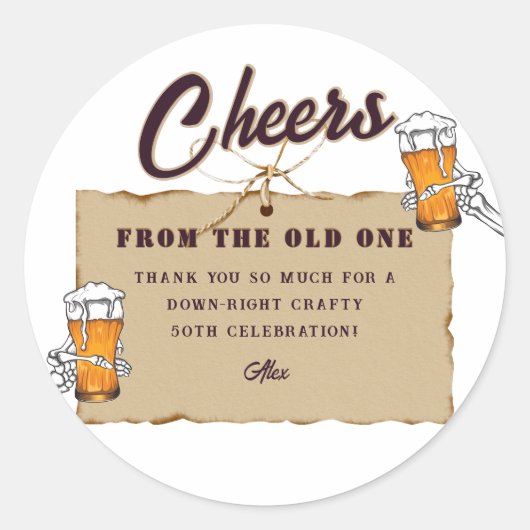 Skeleton A Cold One For The Old One ビール 誕生日 ラウンドシール (正面)
