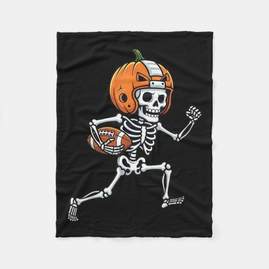Skeleton American Football Player Spooky Sports Gr フリースブランケット (正面)