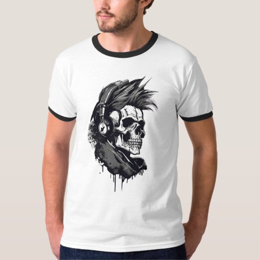 Skeleton and skull.skelett und totenkopf t-shirt  tシャツ (正面)