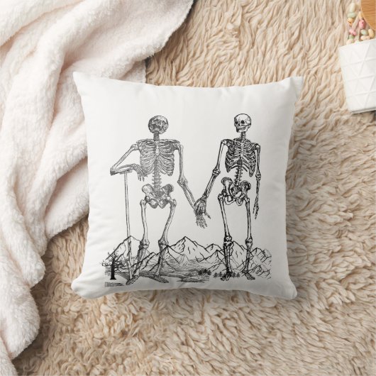 Skeleton Art White Pillow クッション (ブランケット)