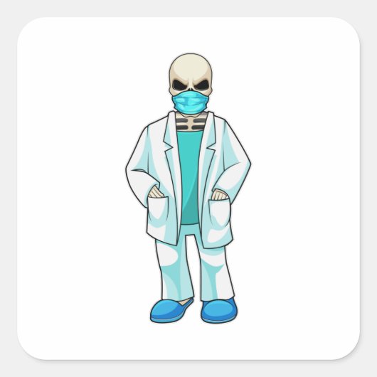 Skeleton as Doctor with顔マスク スクエアシール (正面)