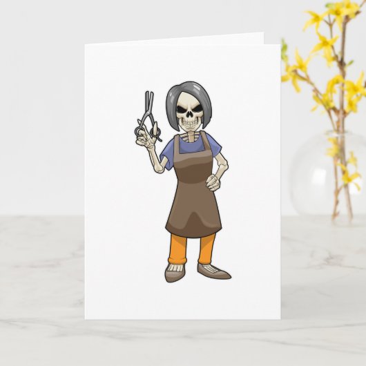 Skeleton as Hairdresser with Scissors カード (黄色い花)