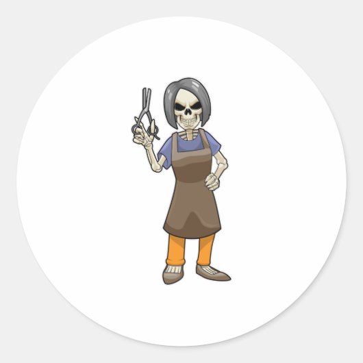 Skeleton as Hairdresser with Scissors ラウンドシール (正面)