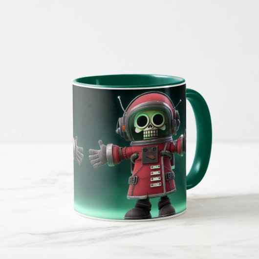 Skeleton Astronaut Mug – Funny Space Skull in Red  マグカップ (正面右)