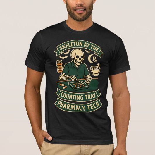 Skeleton at the Counting Tray Pharmacy Halloween Tシャツ (正面)