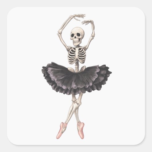 Skeleton Ballerina – Spooky Grace Meets Gothic スクエアシール (正面)