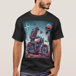 Skeleton Biker in Surreal Psychedelic World Tシャツ