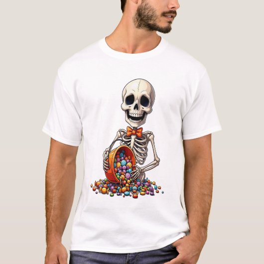 Skeleton Candy Bowl Halloween Tシャツ (正面)