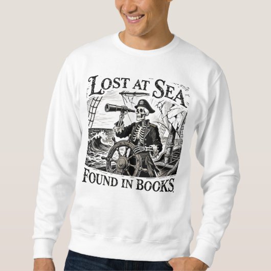 Skeleton Captain "Lost at Sea Found in Books" スウェットシャツ (正面)