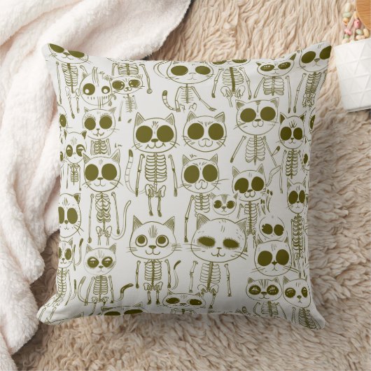Skeleton Cat Fish Skeleton Bone Leggings クッション (ブランケット)