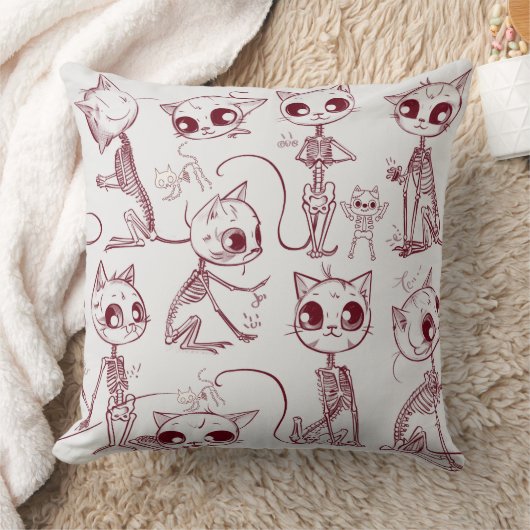 Skeleton Cat Fish Skeleton Bone Leggings クッション (ブランケット)