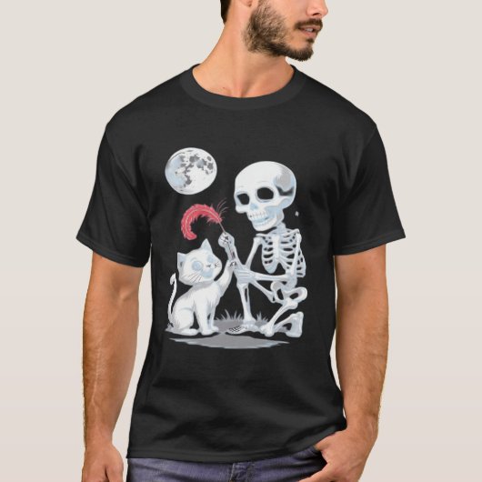 Skeleton Cat Halloween Funny Cute Spooky Essential Tシャツ (正面)