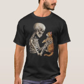 Skeleton Cat Skull Kitty Cute Goth Adult Halloween Tシャツ (正面)
