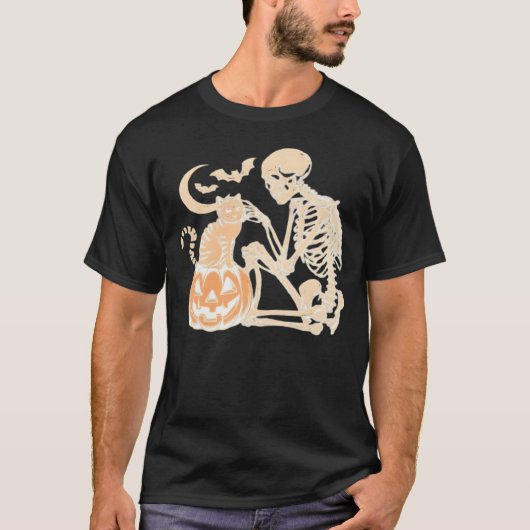 Skeleton Cat Skull kitty Cute Halloween Design Cla Tシャツ (正面)