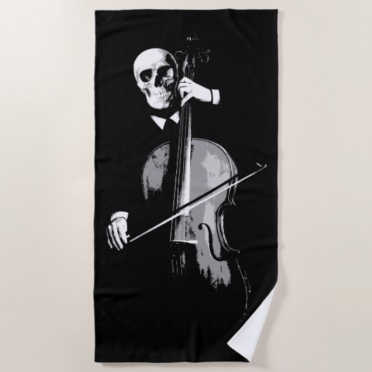 Skeleton Cellist Dark Minimal Illustration ビーチタオル (正面)