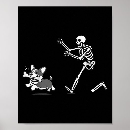Skeleton Chasing Corgi Halloween Vibe Corgi Dog Lo ポスター (正面)
