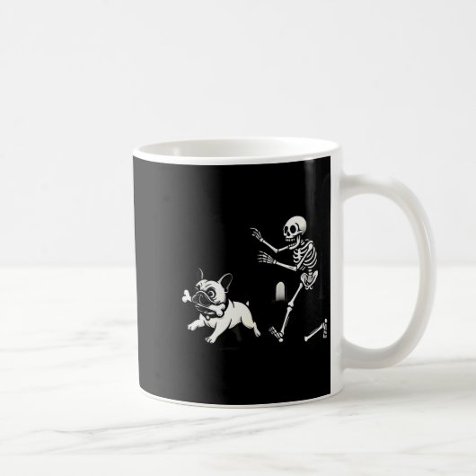 Skeleton Chasing French Bulldog Biting Leg Bone Ha コーヒーマグカップ (右)