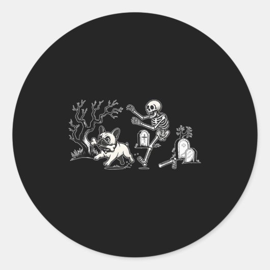 Skeleton Chasing French Bulldog Halloween Dog Mom  ラウンドシール (正面)