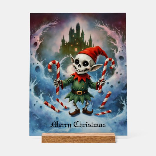 Skeleton Christmas Elf – Creepy Cute Dark Holiday  アクリルサイン (正面)
