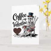 Skeleton Coffee Is My Valentine Funny Coffee Drink カード (黄色い花)