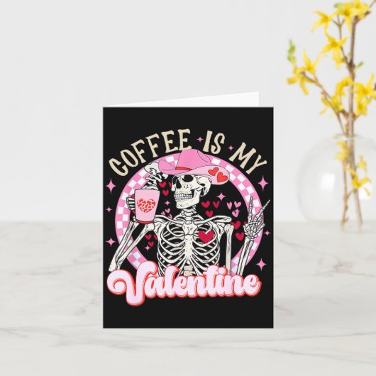 Skeleton Coffee Is My Valentine Funny Valentines D カード (黄色い花)