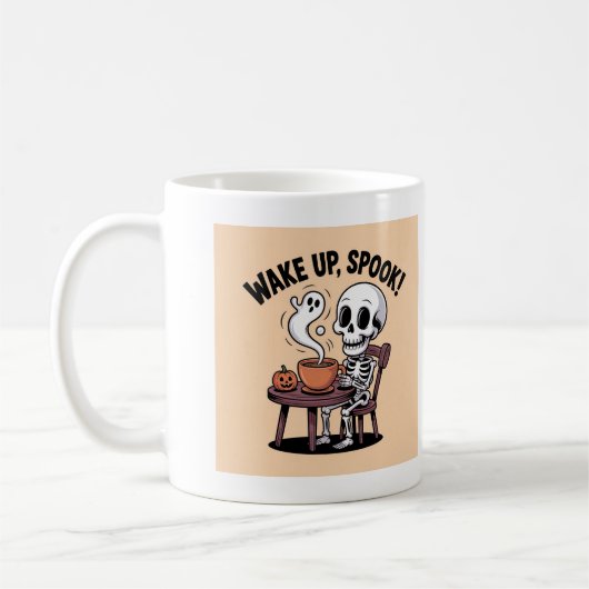 Skeleton Coffee Mug – Wake Up Spook Halloween Desi コーヒーマグカップ (左)