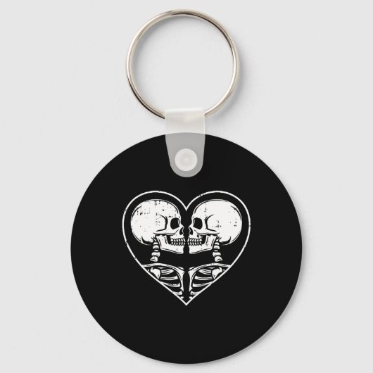 Skeleton Couple Heart Halloween Spooky Bones Skull キーホルダー (正面)