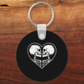 Skeleton Couple Heart Halloween Spooky Bones Skull キーホルダー (正面)