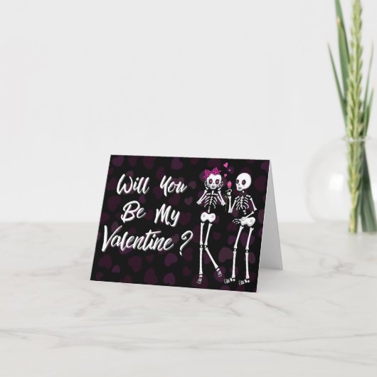 Skeleton Couple Valentine's Day ,私のバレンタインになってくれますか カード (正面)
