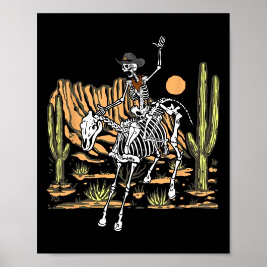 Skeleton Cowboy Riding Horse Halloween Rider Costu ポスター (正面)