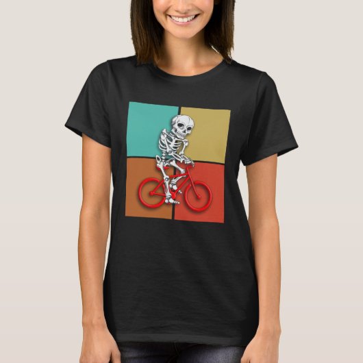 Skeleton Cycling Halloween Biker Cyclist Tシャツ (正面)