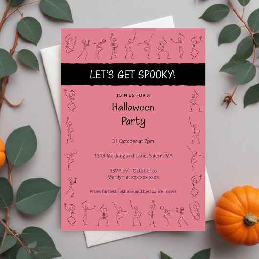 Skeleton Danceハローウィンパーティ招待 – ピンク 招待状