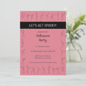 Skeleton Danceハローウィンパーティ招待 – ピンク 招待状 (スタンド正面)