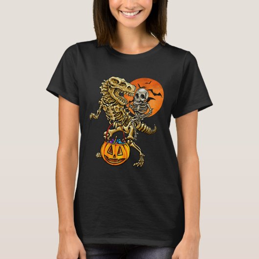 Skeleton Dinosaur Halloween Pumpkin For Boys Kids  Tシャツ (正面)