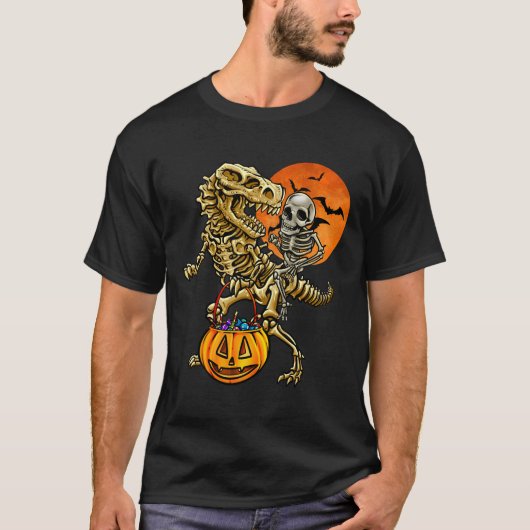 Skeleton Dinosaur Halloween Pumpkin For Boys Kids  Tシャツ (正面)