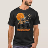 Skeleton Dinosaur T-rex Riding Monster Truck Hallo Tシャツ (正面)