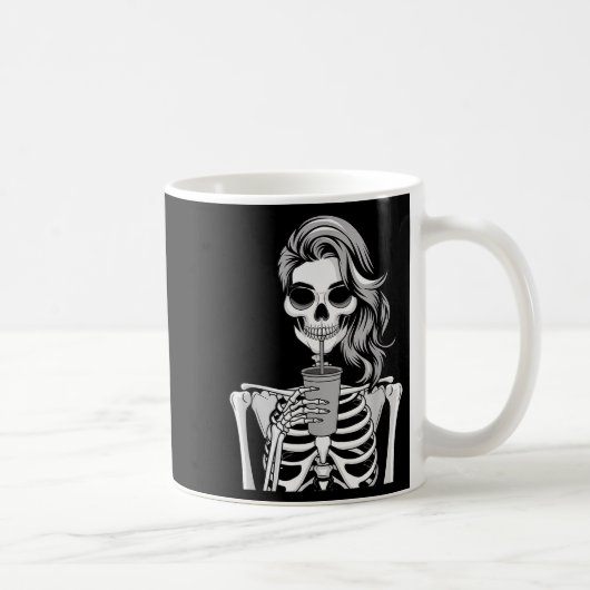 Skeleton Drinking Beverage Monochrome Gothic Hallo コーヒーマグカップ (右)