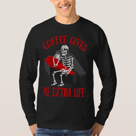Skeleton Drinking  Coffee  Cup Of Hot Coffee Tシャツ (正面)