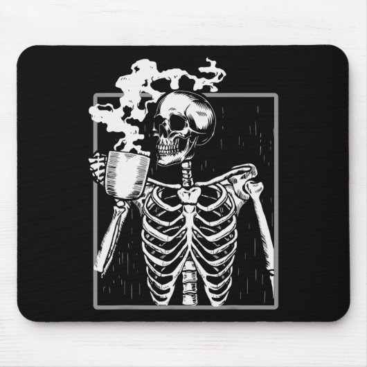 Skeleton Drinking Coffee Lover Funny Halloween Sku マウスパッド (正面)