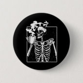 Skeleton Drinking Coffee Lover Funny Halloween Sku 缶バッジ (正面)