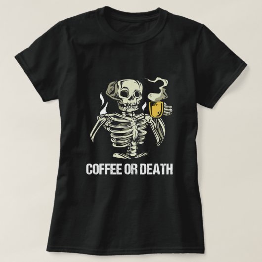 Skeleton Drinking Coffee Vintage Men Halloween Cos Tシャツ (デザイン正面)