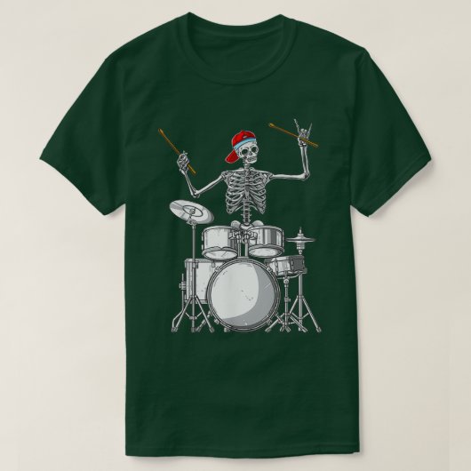 Skeleton Drummer Halloween Costume Playing Drums  Tシャツ (デザイン正面)