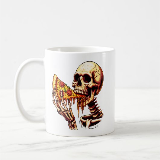 Skeleton Eating Pizza コーヒーマグカップ (左)