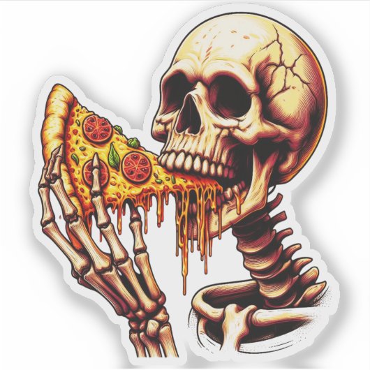 Skeleton Eating Pizza シール (正面)