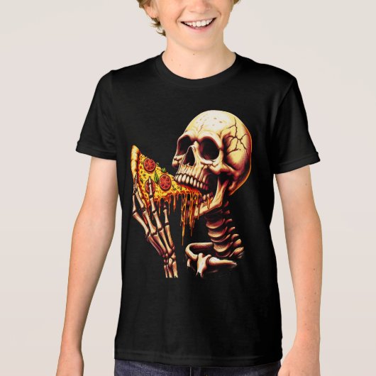 Skeleton Eating Pizza  トライブレンドＴシャツ (正面)